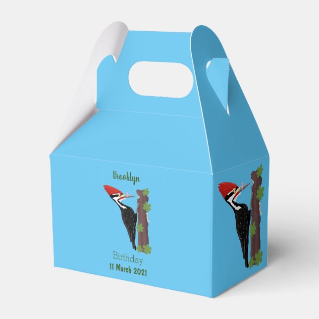Cue funny Pileated woodpecker cartoon illustration Favour Box (Front Side)