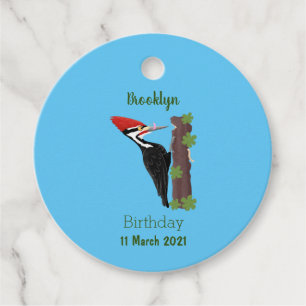 Cue funny Pileated woodpecker cartoon illustration Favour Tags