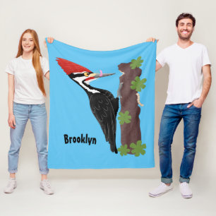 Cue funny Pileated woodpecker cartoon illustration Fleece Blanket
