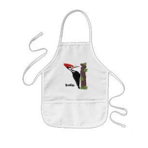 Cue funny Pileated woodpecker cartoon illustration Kids Apron