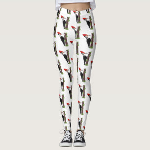 Cue funny Pileated woodpecker cartoon illustration Leggings