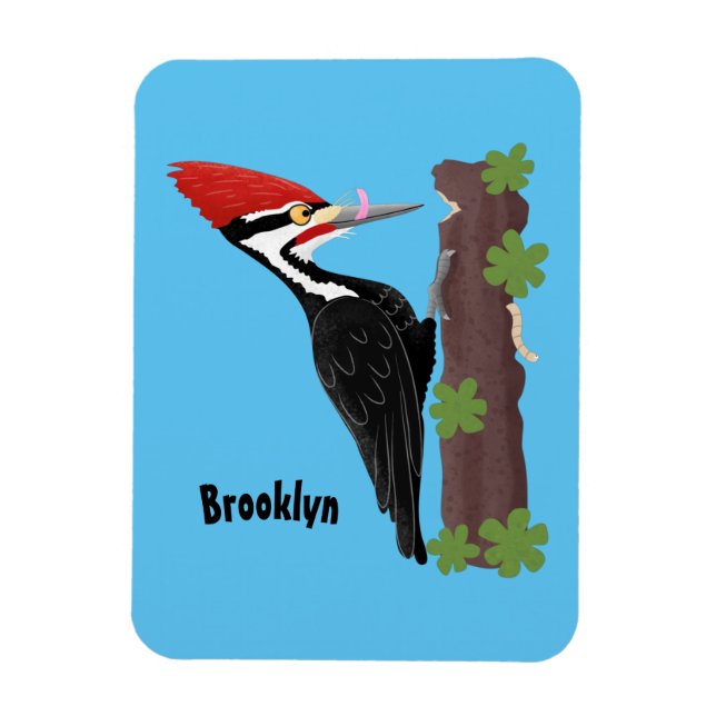 Cue funny Pileated woodpecker cartoon illustration Magnet (Vertical)