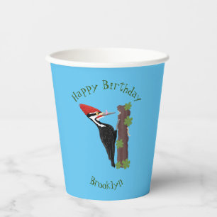 Cue funny Pileated woodpecker cartoon illustration Paper Cups