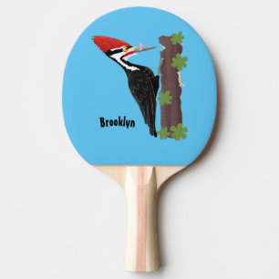 Cue funny Pileated woodpecker cartoon illustration Ping Pong Paddle