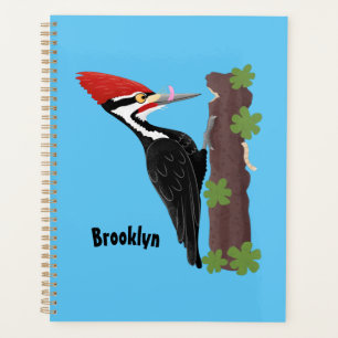 Cue funny Pileated woodpecker cartoon illustration Planner