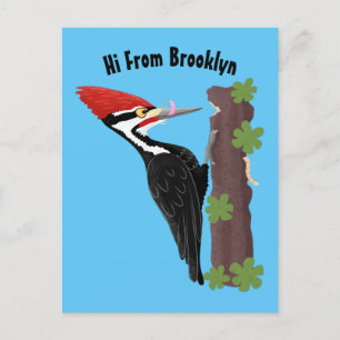 Cue funny Pileated woodpecker cartoon illustration Postcard