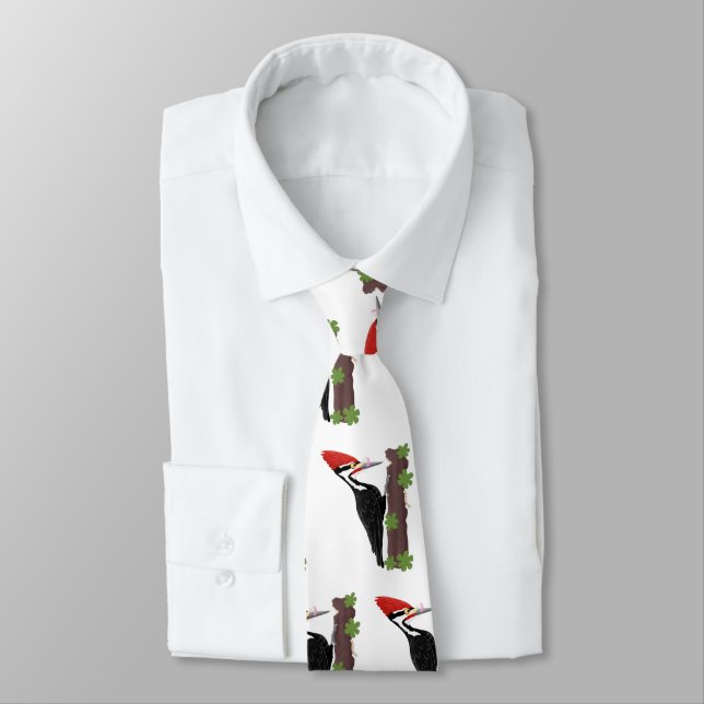 Cue funny Pileated woodpecker cartoon illustration Tie (Tied)