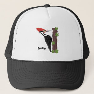 Cue funny Pileated woodpecker cartoon illustration Trucker Hat