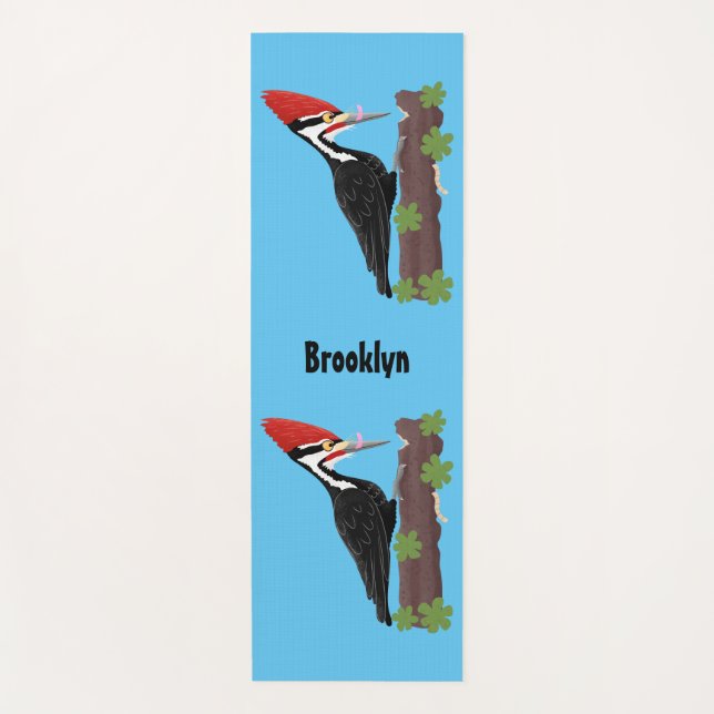 Cue funny Pileated woodpecker cartoon illustration Yoga Mat (Front)
