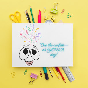 Cue the confetti in blue Kids birthday card