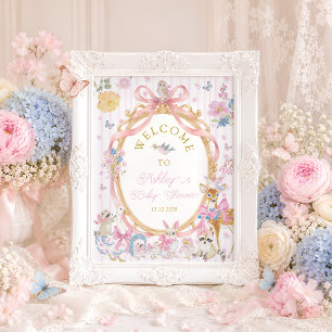 Cue Woodland Animals Girl Baby Shower Welcome Poster
