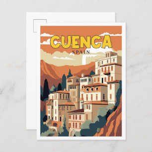 Cuenca Spain vintage travel illustration Postcard
