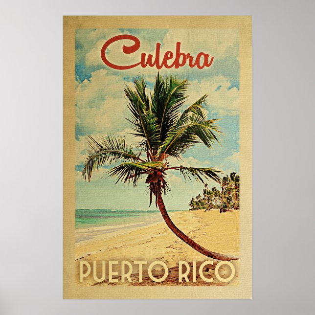 Culebra Palm Tree Vintage Travel Poster (Front)
