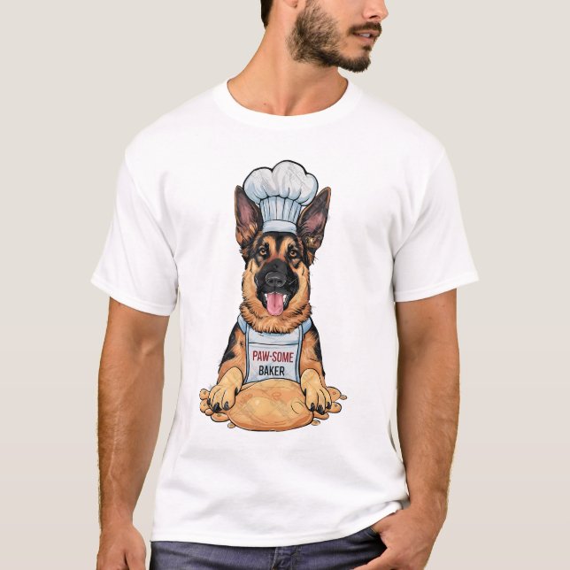 Culinary Canine: Baker German Shepard With Loaf T-Shirt (Front)