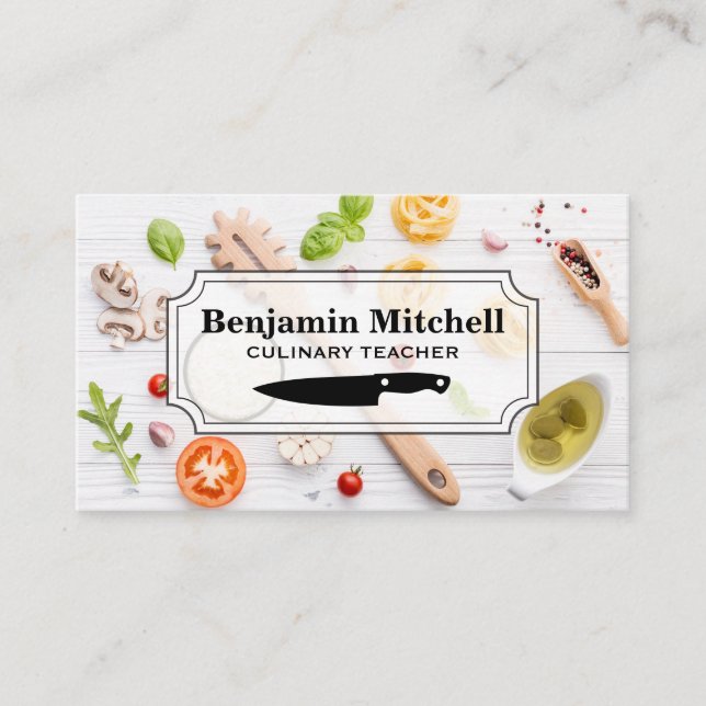Culinary Chef | Food on Wooden Table Business Card (Front)