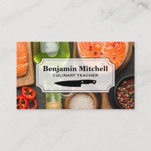 Culinary Chef Salmon and Spices on Table Business Card