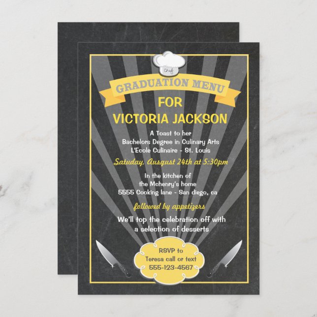 Culinary Degree Graduation Menu Party Invitation (Front/Back)