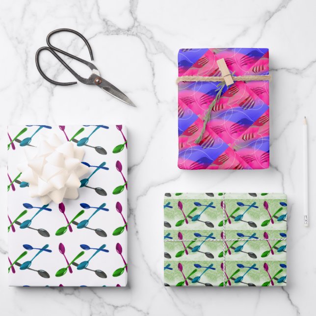 Culinary Forks and Spoons Wrapping Paper Sheets (Front)
