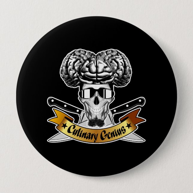 Culinary Genius: Chef Skull 10 Cm Round Badge (Front)