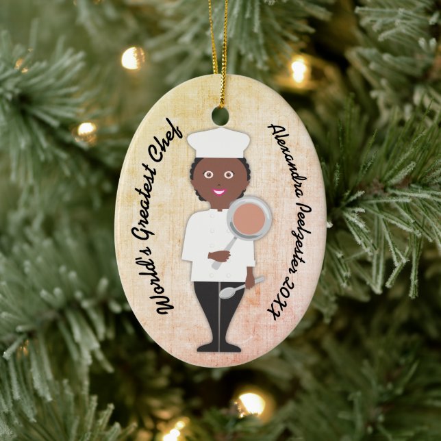 Culinary graduate African American woman chef Ceramic Ornament (Tree)