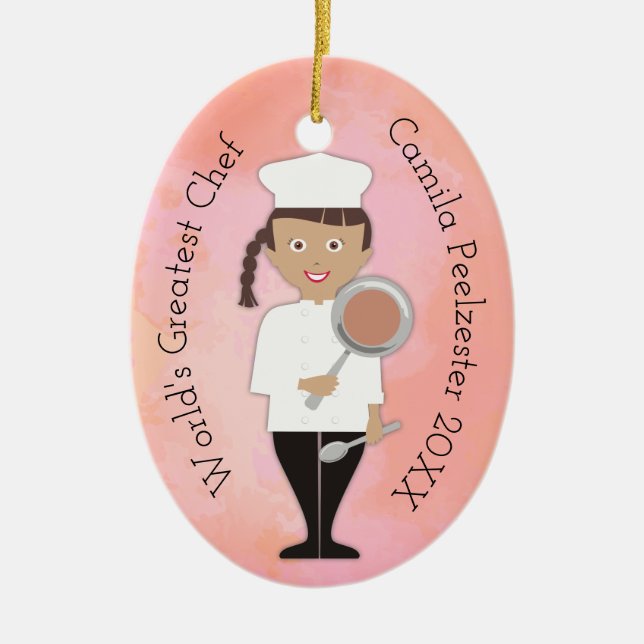Culinary Hispanic girl chef Christmas ornament (Front)