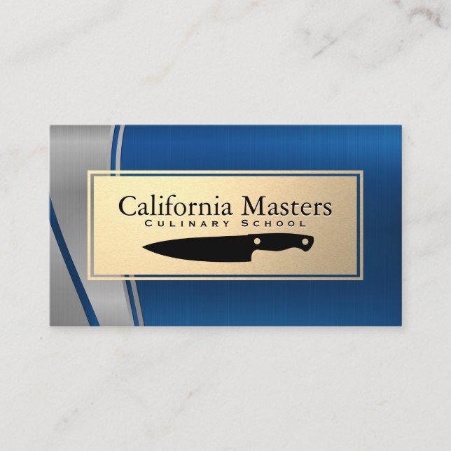 Culinary Knife | Gold Blue Metallic Business Card (Front)