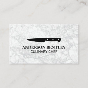 Culinary Knife II   White Marble Background Business Card