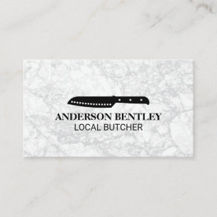 Culinary Knife   White Marble Background Business Card