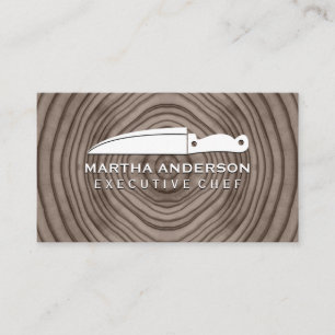 Culinary Knife   Wood Background Business Card