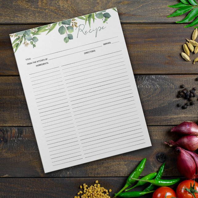 Culinary Recipes Watercolor Leaves Notepad (Creator Uploaded)
