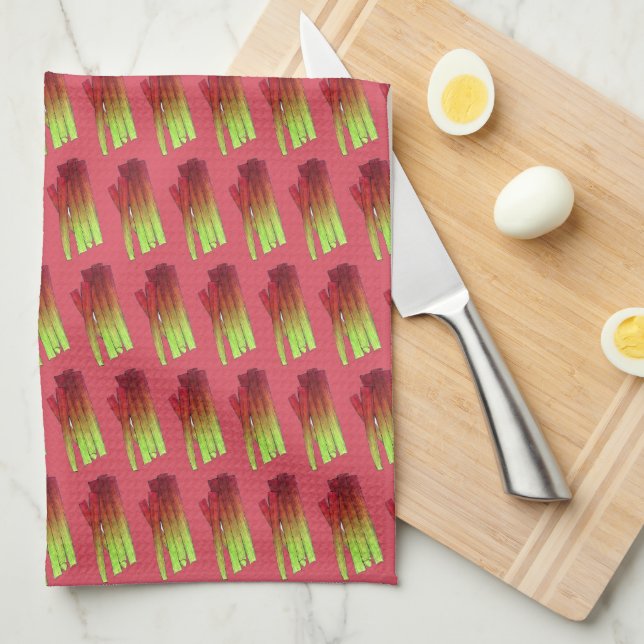 Culinary Rhubarb Stalks Vegetable Garden Food Veg Tea Towel (Quarter Fold)