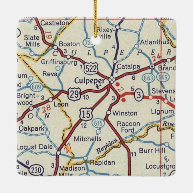 Culpeper VA Vintage Map Ceramic Ornament (Back)