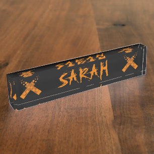 Cult cross Gothic ritual Halloween Pagan fire art Nameplate