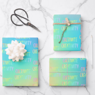 "Cultivate Creativity" Prismatic Pastel Gradient Wrapping Paper Sheet