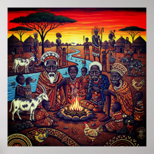 Cultural Folk Art of an African Heritage Scene Poster