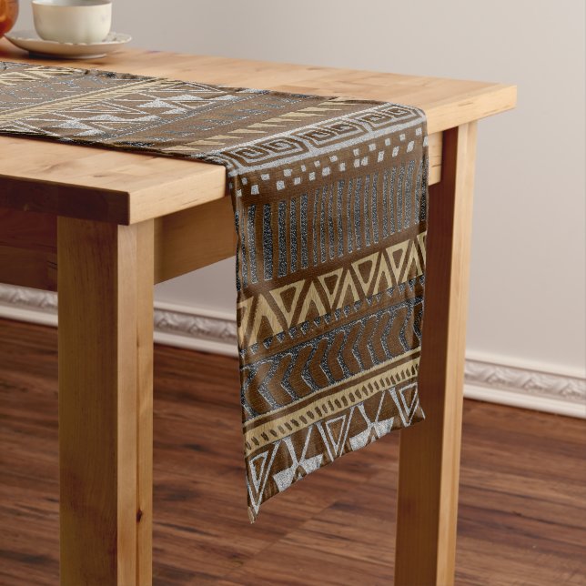 Cultural Harmony in Cocoa, Beige & Grey Short Table Runner (In Situ)