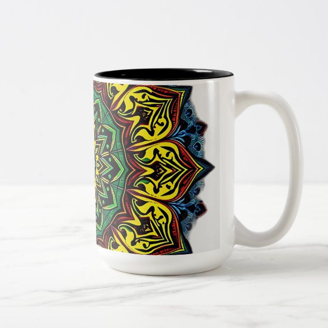 Cultural Mandalas with Geometric Patterns Two-Tone Coffee Mug (Right)