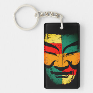 Cultural Mask Design Tee – Vintage Distressed Look Key Ring