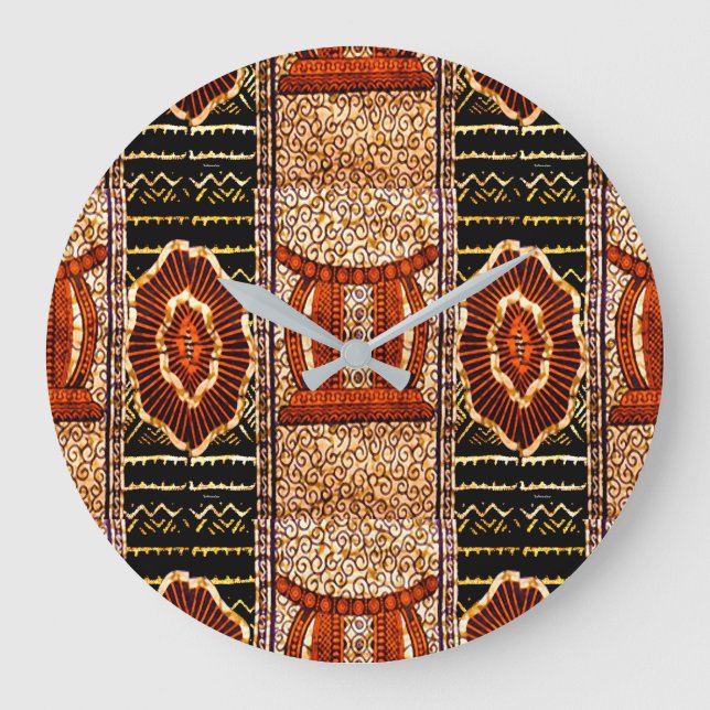 Cultural Motif in Warm Neutral Hues Large Clock (Front)