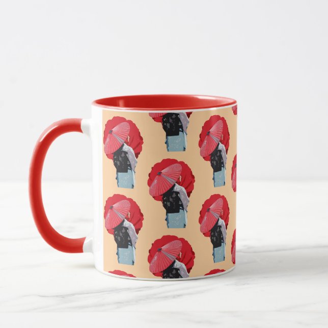 Cultural Red Floral Japanese Beauty Symbol Design Mug (Left)