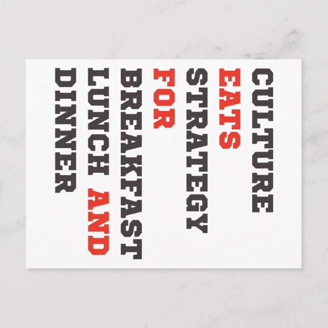 Culture Eats Strategy For Breakfast, Lunch and mor Postcard (Front)