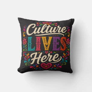 Culture Lives Here Hispanic Heritage Folk Art Cushion