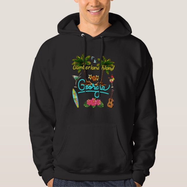 Cumberland Island Beach Summer Palm Surf Sun Set P Hoodie (Front)