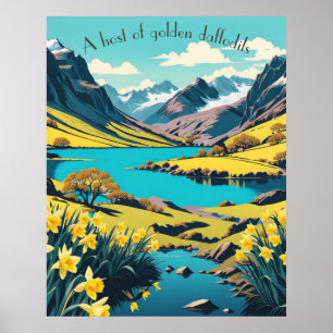 Cumbrian Hills & Mountains, Lake, Golden Daffodils Poster