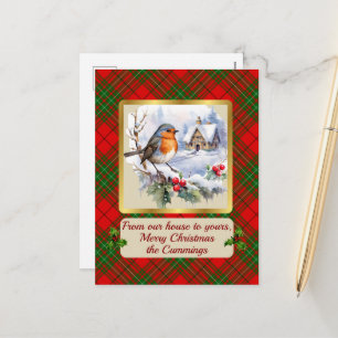 Cumming Tartan w/Robin Personalized Holiday Postcard
