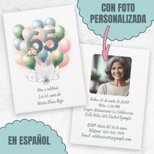 Cumpleaños de 65 Años Globos Con Foto Invitation