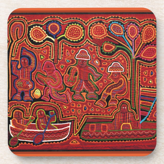 Cuna Indian Men in Cayucos Coaster (Front)