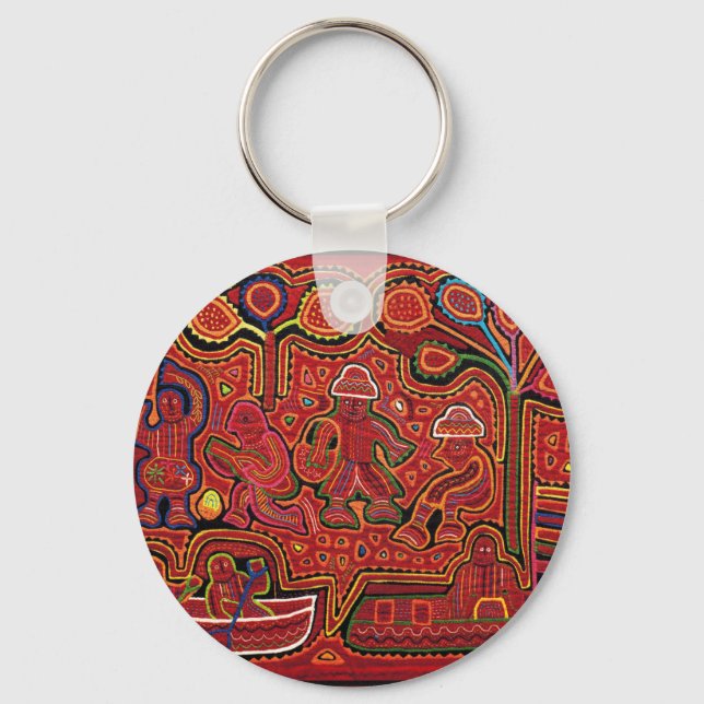 Cuna Indian Men in Cayucos Key Ring (Front)
