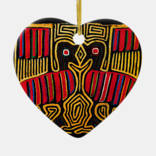 Cuna Indian Mola Duck Design Ceramic Tree Decoration