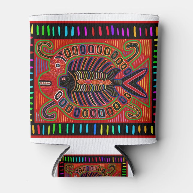 Cuna Indian Mola Flying Fish Can Cooler (Front)